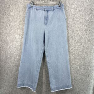 ATM Light Blue Wash High Rise Frayed Hem Cropped Pants Denim Jeans Womens 8‎